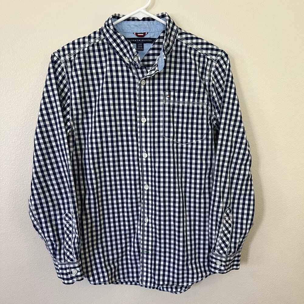 Tommy Hilfiger Boys Shirt, Gingham, Button Down, Blue and White Checks